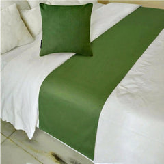 Velvet Moss Green Decorative Bed Runner and Cushion Cover - Moss Green Velvet