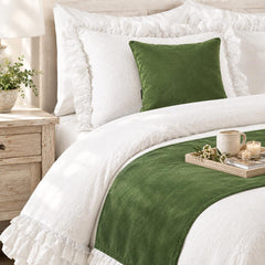 Velvet Moss Green Decorative Bed Runner and Cushion Cover - Moss Green Velvet