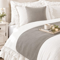 Velvet Gray Decorative Bed Runner and Cushion Cover - Dove Gray Velvet