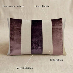 Swathe Wine - Purple Velvet & Linen Decorative Lumbar  Cushion Cover