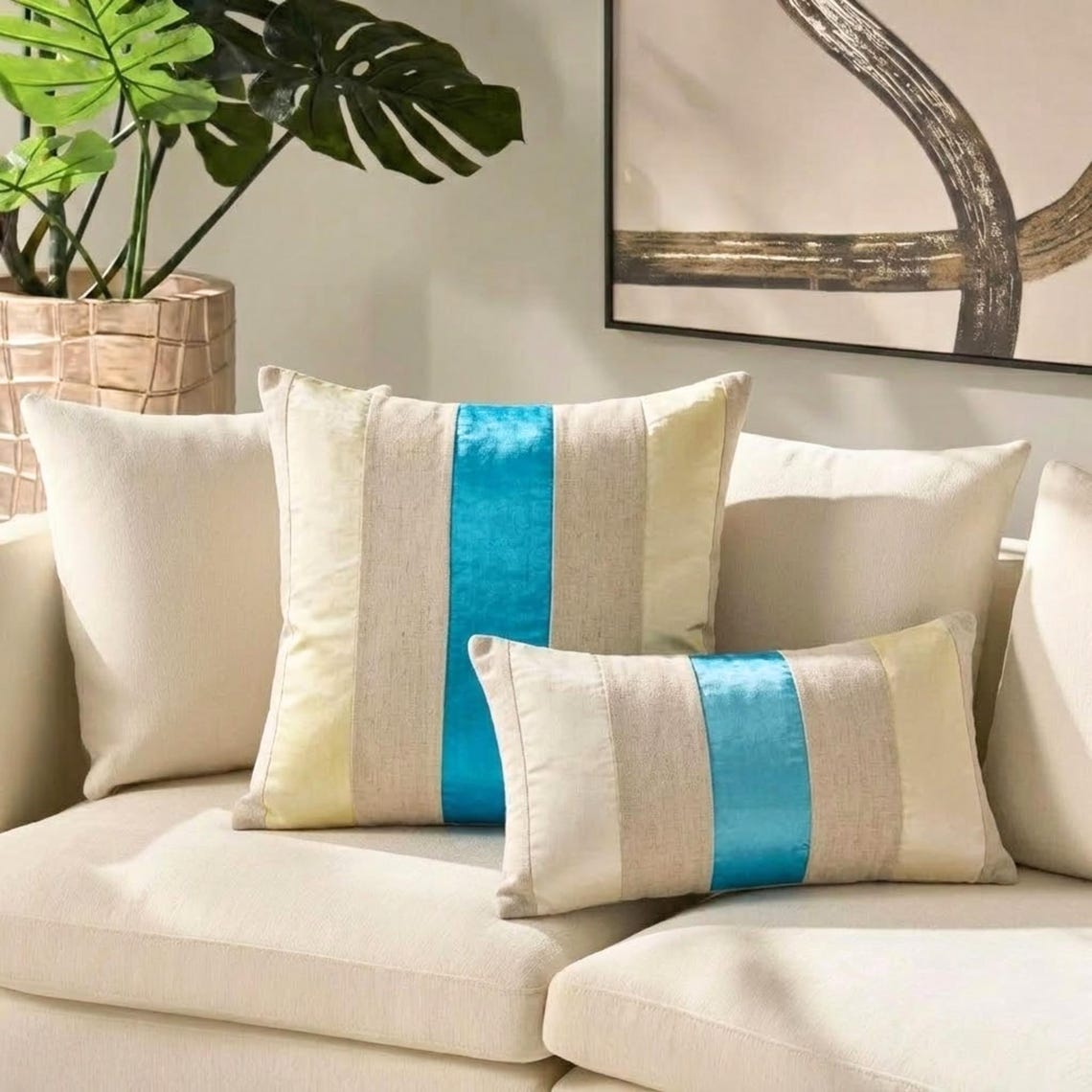 Swathe Turquoise Lumbar Pillow Cover