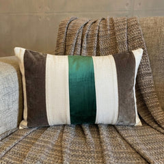 Swathe Emerald - Green Velvet & Linen Lumbar Pillow Cover
