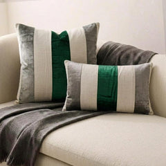 Swathe Emerald - Green Velvet & Linen Lumbar Pillow Cover