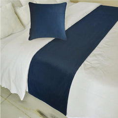 Velvet Navy Blue Decorative Bed Runner and Cushion Cover - Navy Blue Velvet