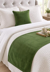 Moss Green Velvet Decorative Bed Runner and Cushion Cover