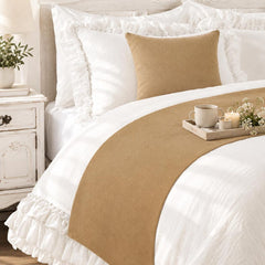Velvet Warm Tan Decorative Bed Runner and Cushion Cover - Warm Tan Velvet