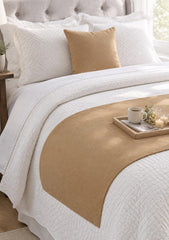 Warm Tan Velvet Decorative Bed Runner and Cushion Cover