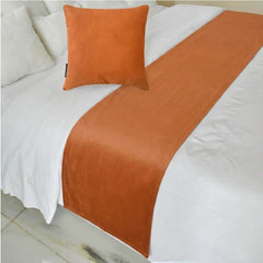 Velvet Orange Decorative Bed Runner and Cushion Cover - Burnt Orange Velvet