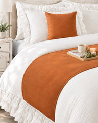 Velvet Orange Decorative Bed Runner and Cushion Cover - Burnt Orange Velvet