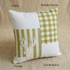 Reindeer Check - Green Cotton Decorative Throw  Cushion Cover
