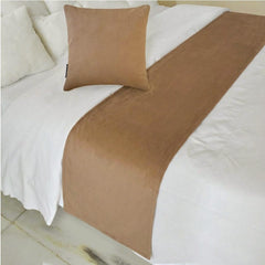 Velvet Warm Tan Decorative Bed Runner and Cushion Cover - Warm Tan Velvet