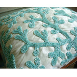 Sea Weeds - Aqua Blue & White Art Silk Decorative Euro Sham
