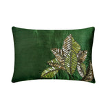 All About Leaves - Art Silk Dull Green Decorative Lumbar Cushion Cover