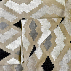 Beige Aztec Geometric Embroidered Fabric By The Metre, Cotton Embroidery Fabric
