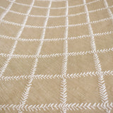 Beige Leafy Diamond Geometric Fabric By The Metre, Chain Stitch Embroidery