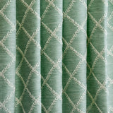 Duck Egg Leafy Diamond Geometric Fabric By The Metre, Chain Stitch Embroidery