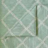 Duck Egg Leafy Diamond Geometric Fabric By The Metre, Chain Stitch Embroidery