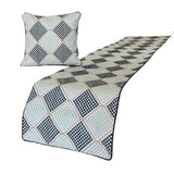 Pointillism - Embroidered Blue Decorative Bed Runner and Cushion Cover