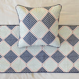 Pointillism - Embroidered Blue Decorative Bed Runner and Cushion Cover