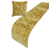 Serene Symphony - Velvet Beige Gold Decorative Bed Runner and Cushion Cover