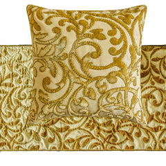 Serene Symphony - Velvet Beige Gold Decorative Bed Runner and Cushion Cover