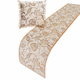 Floral Luster - Cotton Beige Decorative Bed Runner and Cushion Cover