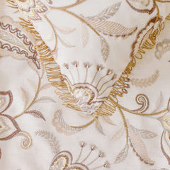 Floral Luster - Cotton Beige Decorative Bed Runner and Cushion Cover