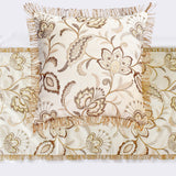 Floral Luster - Cotton Beige Decorative Bed Runner and Cushion Cover
