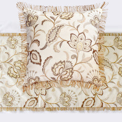 Floral Luster - Cotton Beige Decorative Bed Runner and Cushion Cover