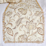 Floral Luster - Cotton Beige Decorative Bed Runner and Cushion Cover