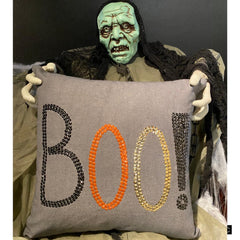 Boo - Charcoal Linen Boo Decorative Throw Cushion Cover