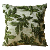 Leafy Days - Green Art Silk Throw Cushion Cover
