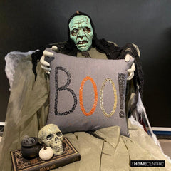 Boo - Charcoal Linen Boo Decorative Throw Cushion Cover