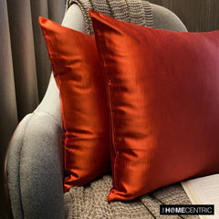 Rust Satin Throw Pillow Cover - Rust Slub Satin