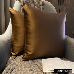 Brown Satin Throw Pillow Cover - Brown Slub Satin