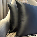 Black Slub Satin - Black Satin Throw Cushion Cover Pack of 2