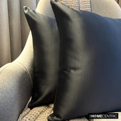 Black Satin Throw Pillow Cover Pack of 2 - Black Slub Satin