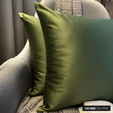 Olive Green Slub Satin - Olive Green Satin Throw Cushion Cover