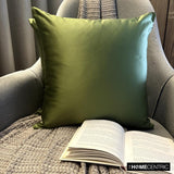 Olive Green Slub Satin - Olive Green Satin Throw Cushion Cover