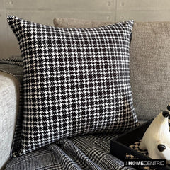 Black And White Cotton Throw Pillow Cover - Checkmate Hound