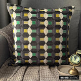 Green Shapes - Green Velvet Throw Cushion Cover