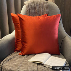 Rust Satin Throw Pillow Cover - Rust Slub Satin