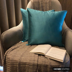 Turquoise Satin Throw Pillow Cover - Turquoise Slub Satin