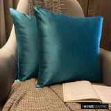 Turquoise Slub Satin - Turquoise Satin Throw Pillow Cover