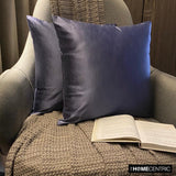 Midnight Blue Slub Satin - Blue Satin Throw Pillow Cover