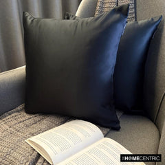 Black Satin Throw Pillow Cover Pack of 2 - Black Slub Satin