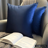 Navy Blue Slub Satin - Navy Blue Satin Throw Cushion Cover