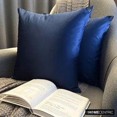 Navy Blue Satin Throw Pillow Cover - Navy Blue Slub Satin
