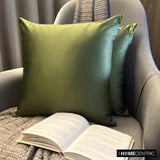 Olive Green Slub Satin - Olive Green Satin Throw Cushion Cover