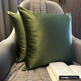 Olive Green Slub Satin - Olive Green Satin Throw Cushion Cover